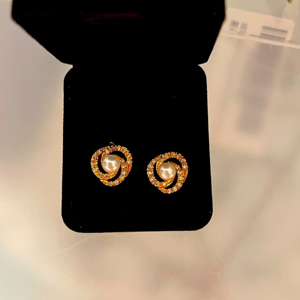 Faux pearl cubic zirconia earrings